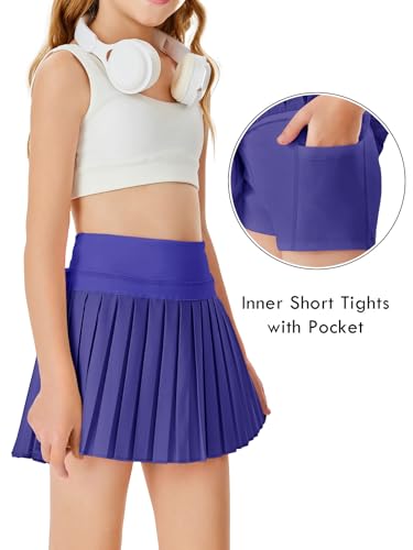 Image of Haloumoning Girls Pleated Skirts with Shorts Athletic Tennis Skorts Sport Performance Skirt with Pockets 4-14 Years