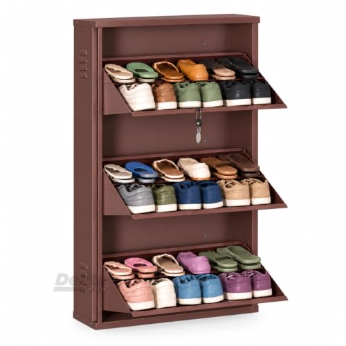 Image of DELITE KOM AIRO 24 inch 6 Shelf Double Decker Metal Shoe Rack Wall Mount for Home with Lock | Air-Vent Panels Keep Shoes Odour-Free | 18 Shoes /30 Slippers | 1Yr Warranty | 41x24x8 Coffee | DIY