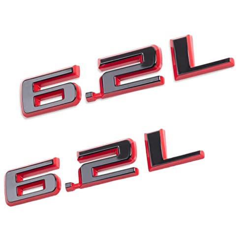 Image of 2X 6.2L Emblem 3D Hood Body Style Badge Logo Sticker Nameplate Replacement for 19-22 Silverado 1500 Sierra Camaro (Black&red)
