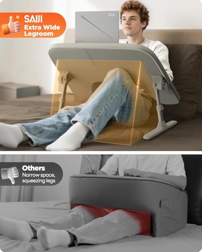 Image of SAIJI Laptop Lap Desk for Bed & Couch with Soft Armrest, Bed Desk Table | Ergonomic Curved Design, Soft Padded Armrests, Height & tilt angles Adjustable, Foldable & Versatile Surface