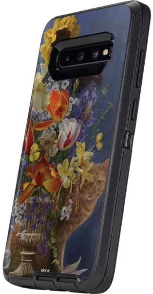 Skinit Decal Skin Compatible with OtterBox Defender Galaxy S10 - Officially Licensed Nene Thomas Tabby Cat with Flowers by Nene Thomas Design