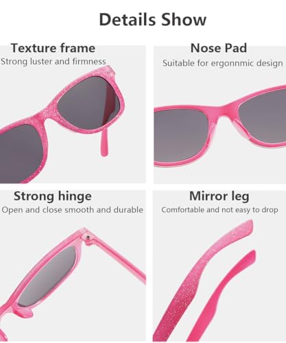 3 Pairs Kids Sunglasses UV 400 Protection Girls Princess Glitter Sun Glasse for Children Aged 2-8 Years4