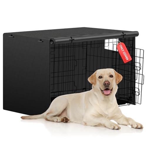 Iubyceh 36 Inch Heavy Duty Dog Crate Cover Waterproof Oxford Fabric Pet Cage Cover Universal Fit Wire Kennel with Ventilation Window for Indoor Outdoor Use Black