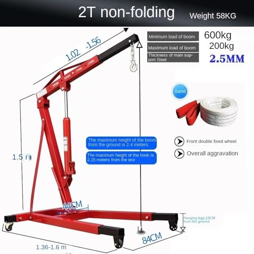 Portable Foldable Hydraulic 2T/3T Crane, for Engine Loading and Unloading, Automotive Repair (Color : 2T Folding Crane 2pump) (2T Weighted Fixed Crane)