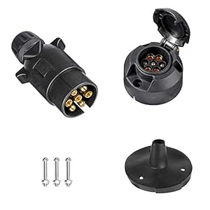 BEIJISTAR 7 Pin Trailer Plug & 7 Pin Trailer Socket met Rubber Pakking, 12V Waterdichte 7 Pin Trailer Plug Socket Connector, voor Truck RV Cars Boot Caravan Trailer Accessoires Adapter (Schroef Eind)