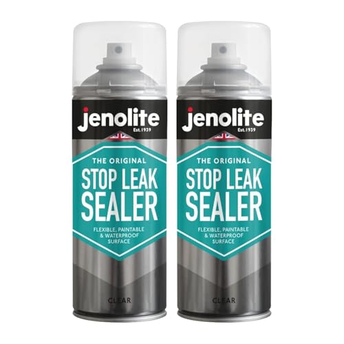 JENOLITE Spray Scellant Anti-Fuite | TRANSPARENT | 2x400ml | Scellant anti-fuites pour gouttières et toits plats | Joint d'étanchéité imperméable | Remplit, scelle et arrête les fuites