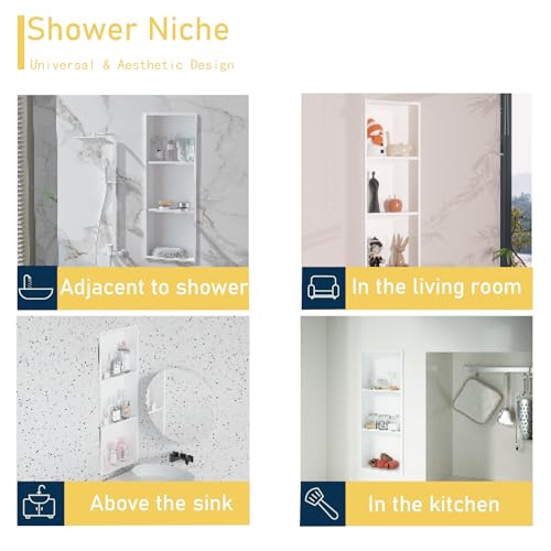 IKITRAEE Stainless Steel Recessed Shower Caddy ，Organizer Storage for Room,Bathroom Insert Shelf with Three-Tier Shelves，Matte White （ 36" X 12"） by IKITRAEE - Used condition - Image 3
