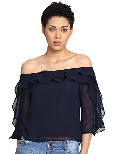 Image of Harpa Black Solid Blouse(GR5168-BLACK)