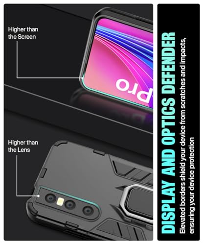 Image of WOW IMAGINE Shock Proof Back Case Mobile Cover for Vivo V15 Pro | Back Cover Case (Tough Armor | Hybrid PC + TPU | Ring Holder & in-Built Kickstand | Black)