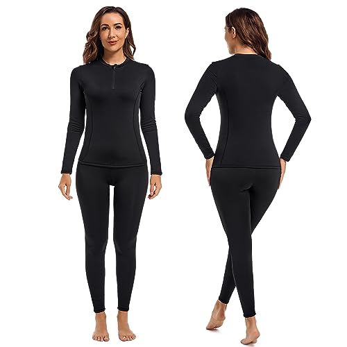 Homord-Thermounterwaesche-Damen-Skiunterwaesche-Damen-Warm-Atmungsaktiv-Funktionsunterwaesche-Warme-Unterwaesche-mit-Innenfleece-Halber-Ausschnitt-Sportunterwaesche-fuer-zu-Hause-Winter