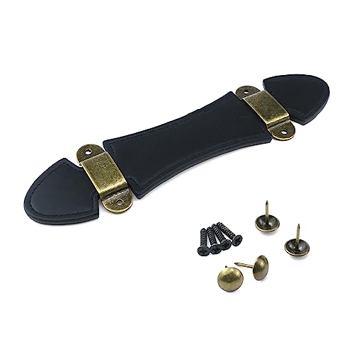 Image of MY MIRONEY 9.65 inch Black Leather Handle Vintage Style Luggage Parts Handle Replacement Amplifier Strap for Luggage Suitcase, Type 1