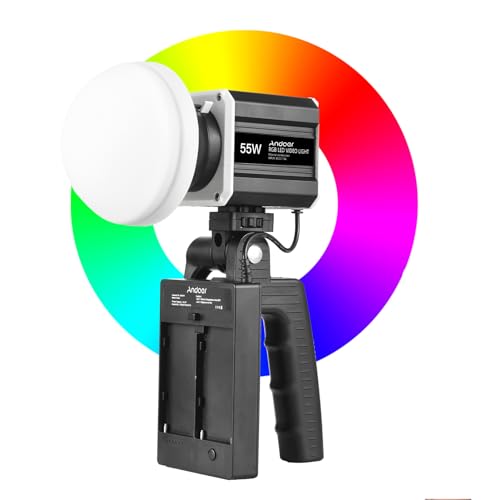 Andoer Luz de Video RGB, 55W COB Luz de Relleno para fotografía 2800K-6800K Regulable Pantalla LCD con Control Remoto para transmisión en Vivo Estudio en casa Fotografía de Productos comerciales