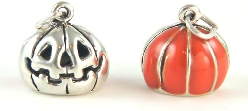 Plata de ley 3d de Halloween Jack O Lantern Pumpkin Charm Esmalte con anillo de Split artículo  3805