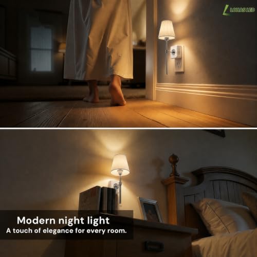 Image of L LOHAS LED Night Lights Plug into Wall, Pleated Fabric Cover Night Light | Vintage Nightlight With Dusk to Dawn Sensor, 0-100LM Dimmable, for Bedroom Living Room Hallway