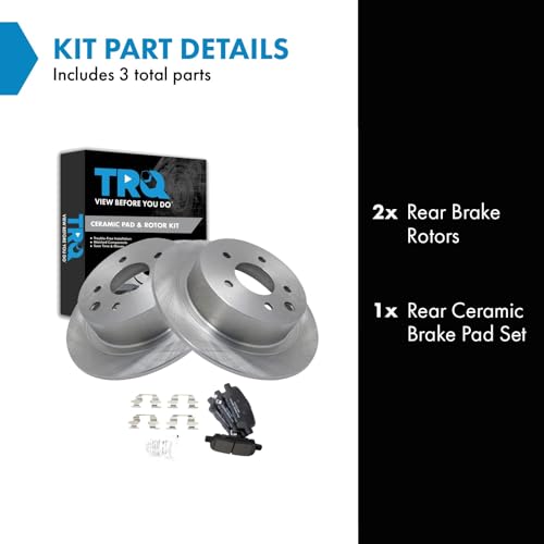 Image of TRQ Rear Brake Pad and Rotor Set Ceramic Compatible with 2002-2017 Nissan Altima 2011-2017 Juke 2004-2008 Maxima 2013-2017 Sentra