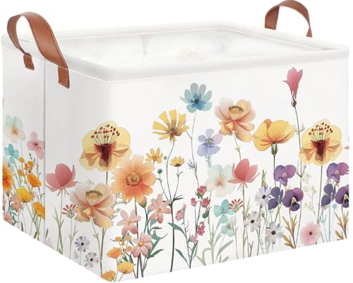 Image of NTAOHAMPER Boho Flower Nursery Basket ,Fall Wildflower Storage Bin with Handles for Your Baby and Lover to Load Your Love into it(Flower)
