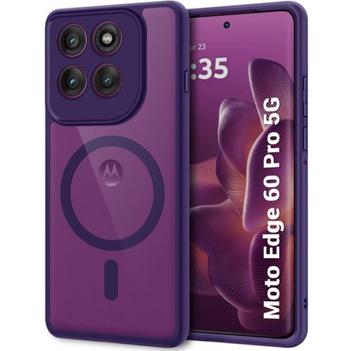 Image of TheGiftKart Hybrid Shockproof Back Cover Case for Motorola Moto Edge 60 Pro 5G | Hard Back Cover Case for Motorola Edge 60 Pro 5G (PC & TPU, MagSafe Compatible, Transparent Clear Back, Purple Sides)
