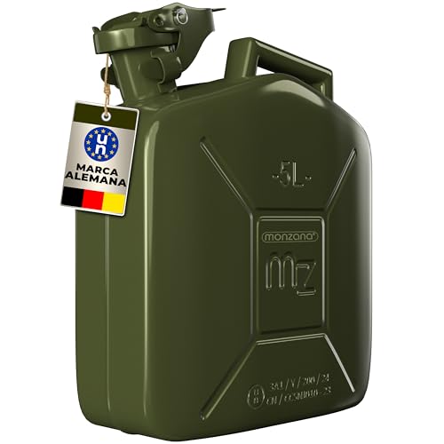 Monzana Bidón de Gasolina Metálico 5L Verde 24x12x35 Combustible Diésel Aceite Homologación UN