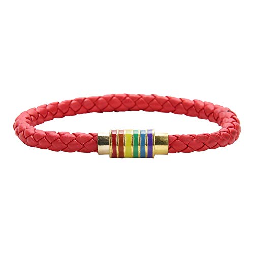 Image of Leather Braided LGBT Rainbow Bangle Bracelet - Gay & Lesbian Pride