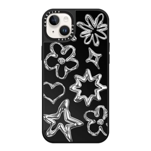 CASETiFY �~���[ iPhone 14 Plus �P�[�X [1.5m����̗����������N���A/MagSafe �ɑΉ�] - Chrome Doodles - �u���b�N (�u���b�N�o���p�[)