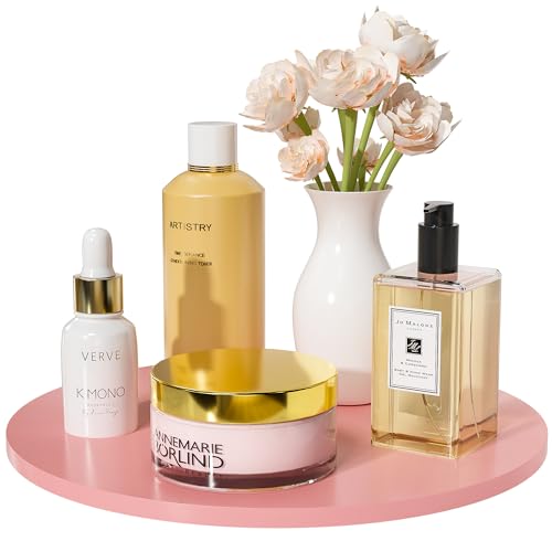 Greatseas Lazy Susan for Table Top Bamboo Lazy Susan Turntable for Cabinet Kitchen Countertop Organizer for Condiment Bathroom Counter Organizer Decor Sink Tray Pink 12 Inch