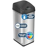 iTouchless 13 Gallon Patented Sensor Trash Can with Lid & Odor Filter, Original Inventor 50L Automatic Kitchen Garbage Bin, Fingerprint-Proof Stainless Steel, Pet-Proof Lock, Soft-Close, Silver