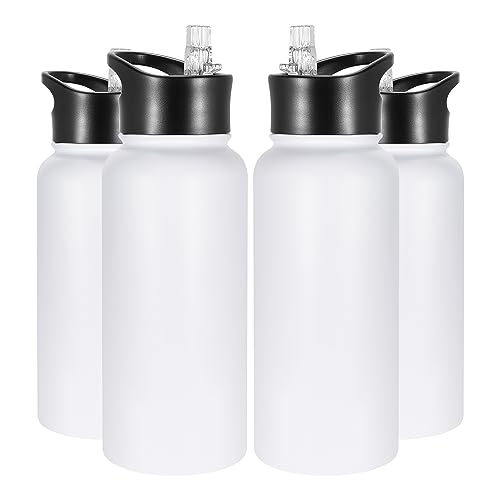 VEGOND 32 oz Insulated Water Bottle Bulk Stainless Steel Metal Water Bottles with Leak Proof Straw Lid & Spout Lid, Wide Mouth Double Walled Vacuum Travel Sports Bottle, 4 Pack
