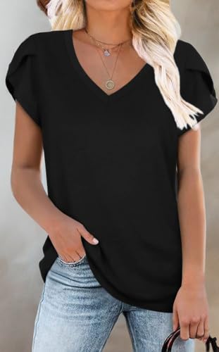 Image of CATHY 2026 Women Tops Summer Short Sleeve Tunic V Neck T-Shirts Loose Casual Floral Blouse S-4XL