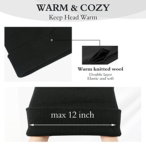 2Pcs Beanie For Men, Stretchy Soft Cuffed Wooly Beanie With Thick Warm Lining, Unisex Classic Winter Hat, Gifts For Women Men Her Him Dad (Black And White) #TOP2