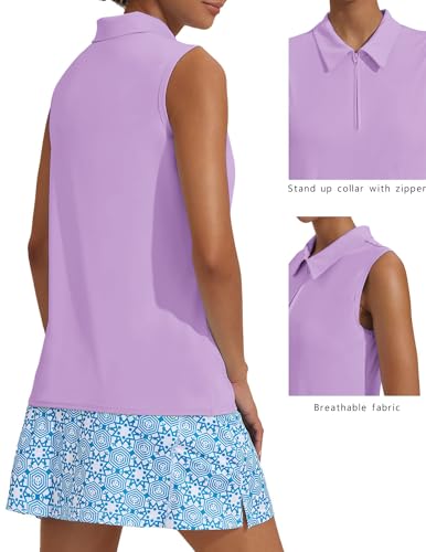 Image of COOrun Women's Golf Polo T Shirts Lightweight Moisture Wicking Sleeveless Shirt Quick Dry Zipper Tank Top