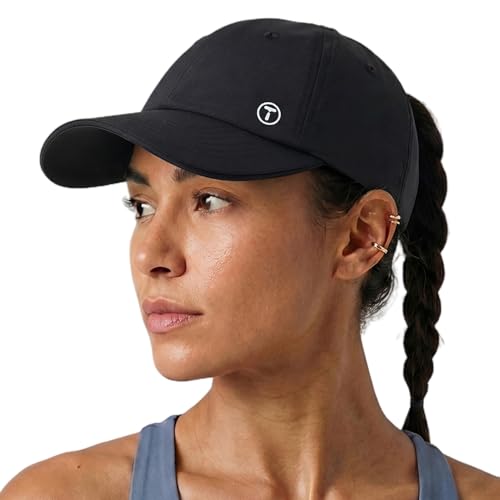 TOP-EX ChicPony™ UVCoolix Women's Baseball Cap High Ponytail Hat, Instant Cooling UPF 50+ Sun Protection, Lightweight Sports Hat for Running Golf Tennis Summer Outdoor Midnight Black