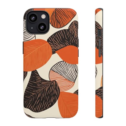 Coque iPhone 13 rigide contre les rayures motif feuilles orange