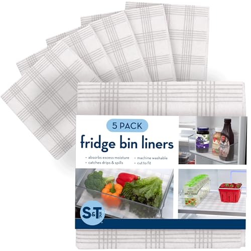 S&T INC. Fridge Liners, Shelf Liners for Kitchen Cabinets and Storage Bins, Non Adhesive Refrigerator Liners, Washable and Absorbent, 12 Inch x 24 Inch, Plaid, 5 Pack