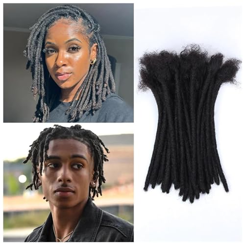 Dreadlock Extensions – 0.6cm Width Loc Extensions Human Hair for Women/Men, Handmade, Natual Black, Can Be Dyed Bleached Curled,8in 100 Strand