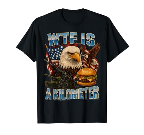 WTF es un kilómetro 4 de julio bandera patriótica americana Camiseta