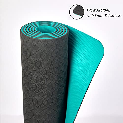Image of Tarkan Non Slip Yoga Mat, 8mm Extra Thick Eco Friendly TPE Exercise Mats with Carrying Bag (Black & Green, Unisex)