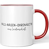 JUNIWORDS Tasse, Hals-Nasen-Ohrenärztin aus Leidenschaft, Rot (6643504)