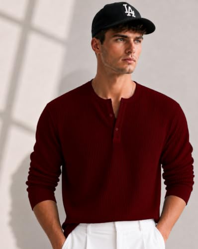 Image of AUSK Men's Textured Henley T-Shirt || Full Sleeve Ribbed Knit Button Neck T Shirt|| Regular Fit Casual Wear Tshirt for Men || Stylish Everyday Wear Tee