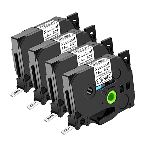 Nineleaf 4 Packung kompatibel für Brother Schrumpfschlauch Band 5.8mm HS-211 HS211 HSe-211 HSe211 Schwarz auf Weiß Etikettenband für P-Touch E300 E500 E550W E800W P900 H500 P950NW P750WVP Schriftband Cover
