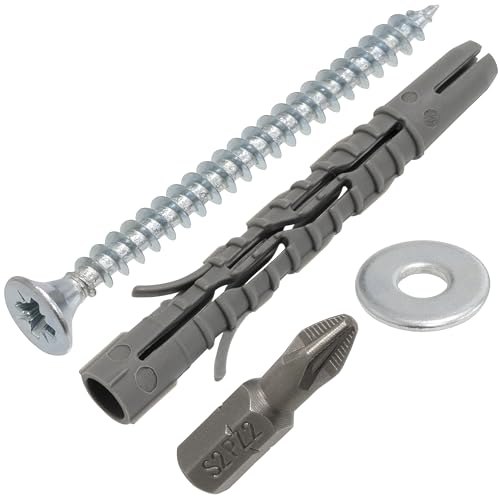 AERZETIX - Kit de 20 chevilles universelles Ø6x50 mm en nylon + 20 vis à bois Ø4x50 mm + 20 rondelles larges pour boulon M4 + 1 embout de vissage PZ2 1/4