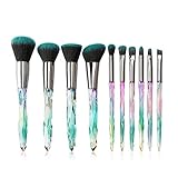 Makeup Brushes Crystal Handle Set, Tenmon 10 PCS Crystal Transparent Handle Kabuki Powder Foundation Brush Concealer Eye Shadow Eyeliner Eyebrow Brush (Green)