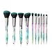 Makeup Brushes Crystal Handle Set, Tenmon 10 PCS Crystal Transparent Handle Kabuki Powder Foundation Brush Concealer Eye Shadow Eyeliner Eyebrow Brush (Green)