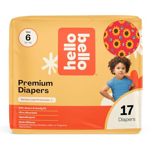 Image of Hello Bello Diapers, Size 6 (35 lbs) Flower Child, 17 Count of Premium Disposable Baby Diapers, Hypoallergenic with Soft, Cloth-Like Feel