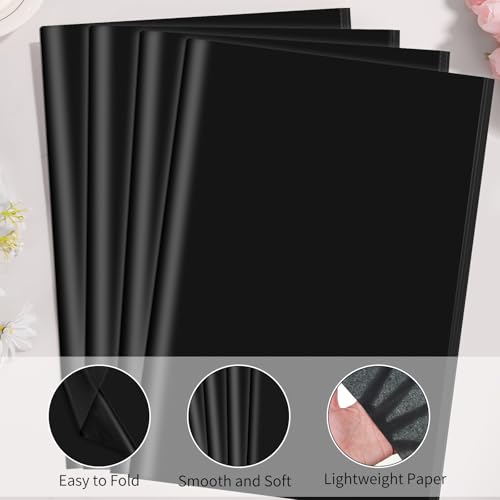 Image of woric 160 Sheets Black Tissue Paper for Gift Bags 20 X 14 Inches | Tissue Paper Bulk for Crafts DIY Wrapping Birthday Black-Tie Weddings Decorations