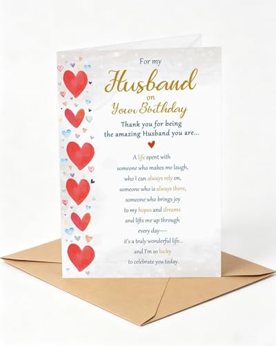 Husband Birthday Card Romantic Heart Design With Sentimental Verse For Him 20.5 x 13.5 cm with Envelope - Image 5