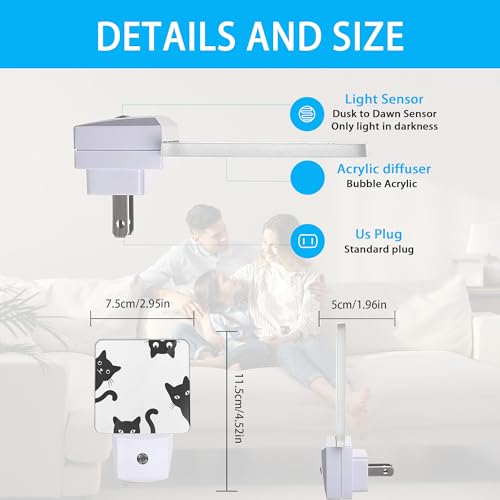 Image of Night Lights Plug into Wall Black Cats Night Lights Dusk to Dawn Sensor Led Lamp for Women Men,Led Lights for Stairway /Hallway /Bedroom,0.5W