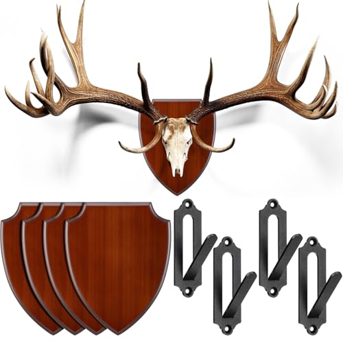 AceOrbit 4 Sets Deer Skull Mount Kit, Wood Plaque with Hooks,Antler