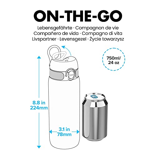 Ion8 Water Bottle, 750 ml/24 oz, Leak Proof, Easy to Open, Secure Lock, Dishwasher Safe, BPA Free, Flip Cover, Carry Handle, Soft Touch Contoured Grip, Easy Clean, Odour Free, Carbon Neutral, Teal - Image 4