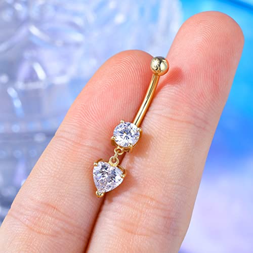 Cm Crareesi Mania 14K Gold Belly Rings For Women Dangle Cz Belly Button Rings 14K Solid Yellow Gold Belly Button Piercing Jewelry 14G Heart Navel Piercing Jewelry #TOP3