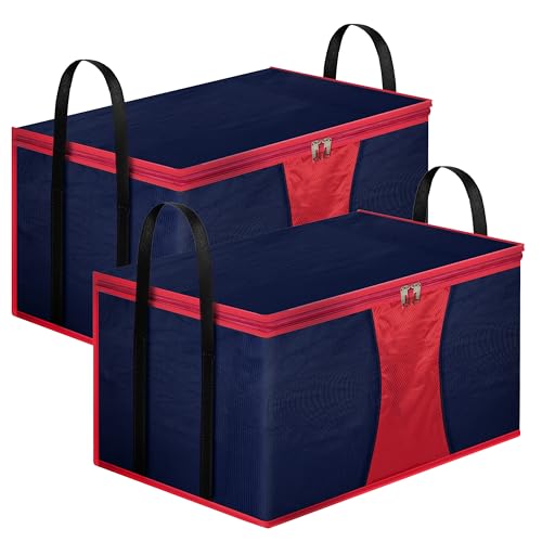 Image of Storite 2 Pack Multi-Purpose Moisture Proof Heavy Duty 1680 Denier Nylon 110 L Super-Size Large Toys /Stationery Paper /Blankets /Clothes Storage Bag - Red /Navy Blue (63.5 x 45.7 x 38cm)